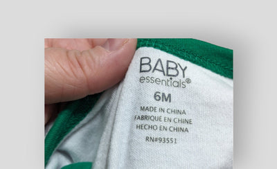 Baby Essentials  White and Green "Who Needs Luck.." Onesie (6M)