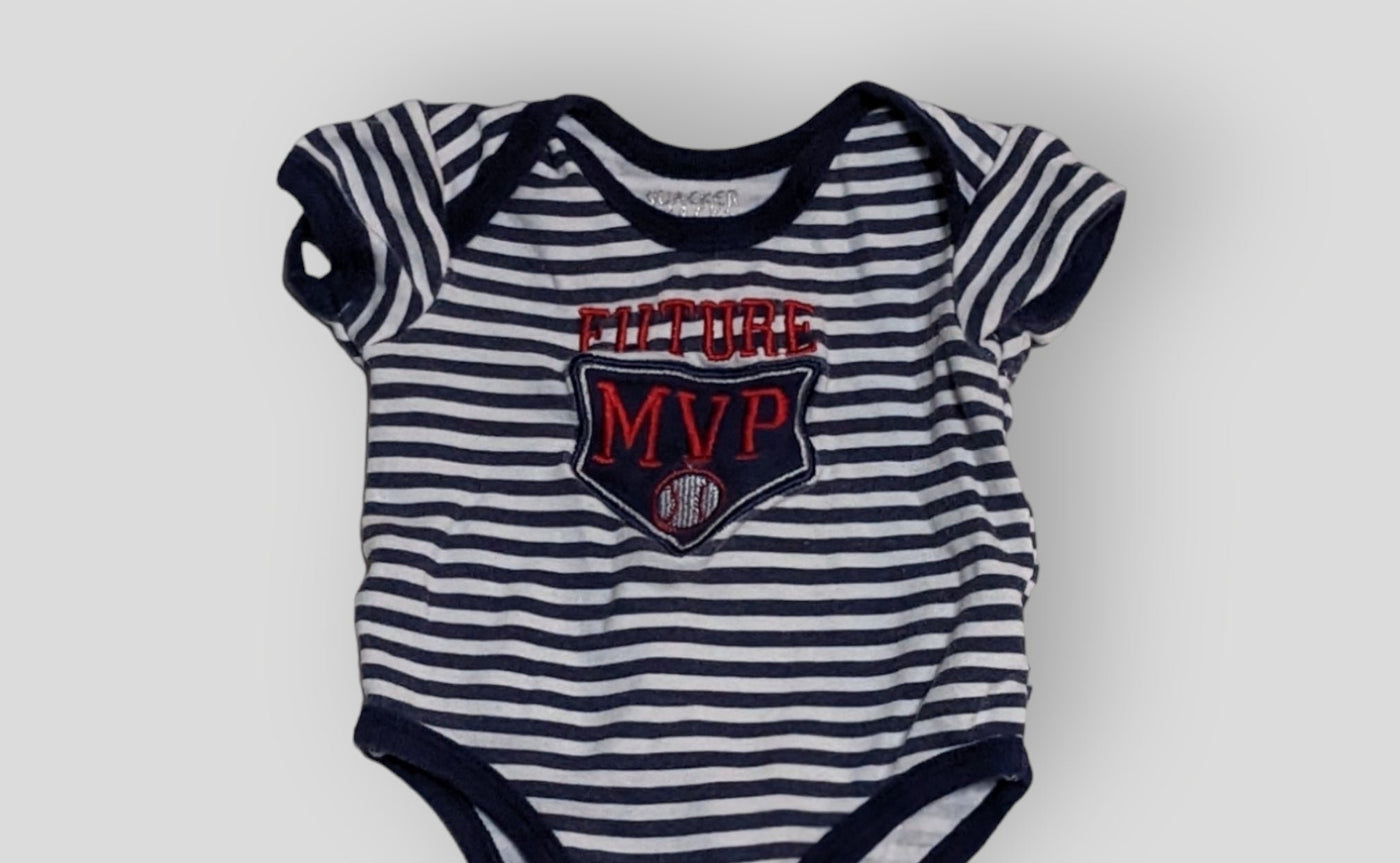 Quaker & Jack Blue and White Striped "Future MVP" Onesie (3M)