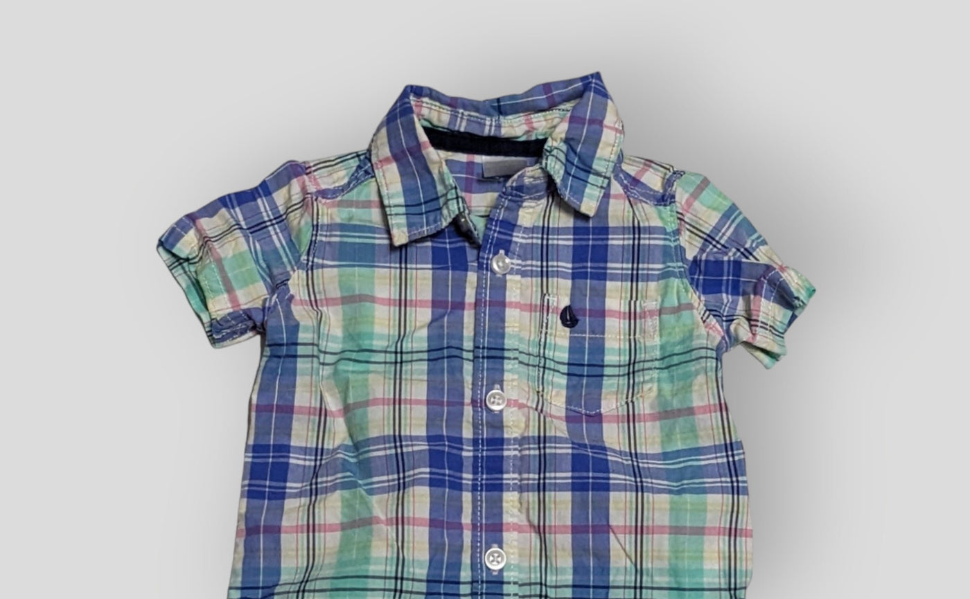 Small Wonders Blue Plaid Short Sleeve Button Up Shirt (3M)