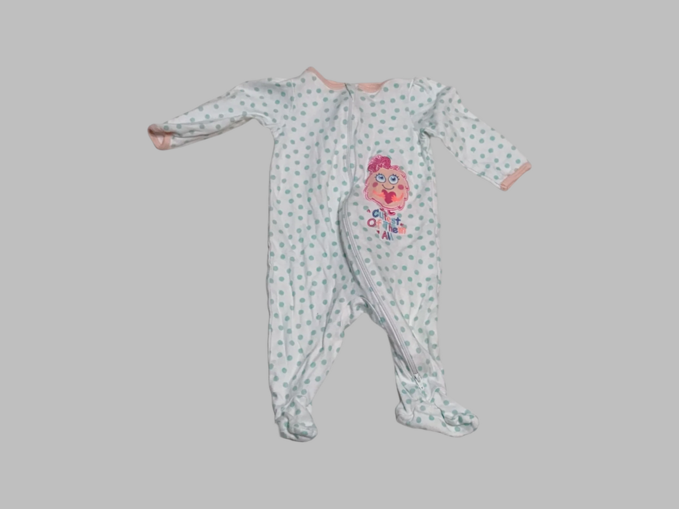 White Polka a dot Sleeper with decal (9M)