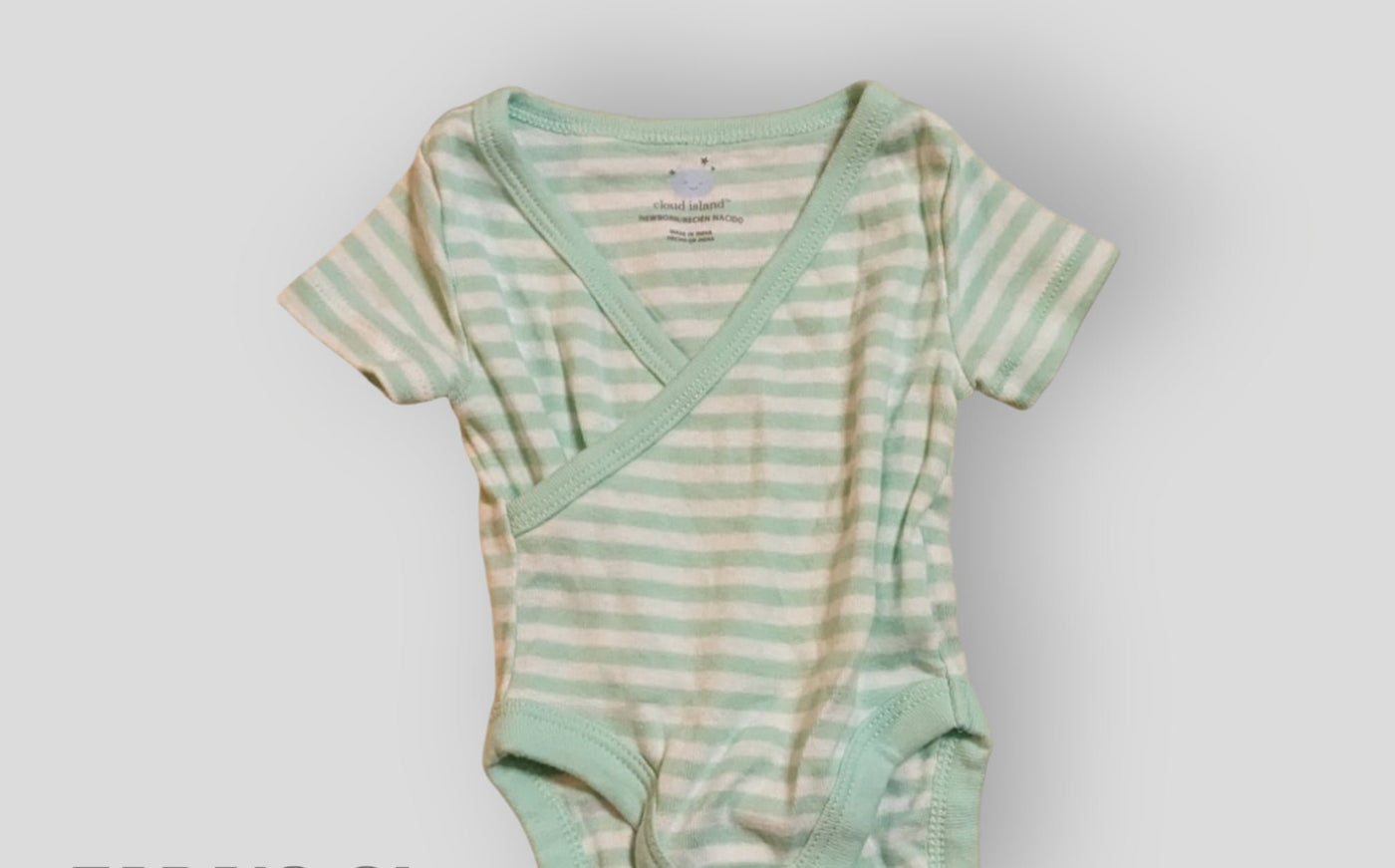 Cloud Island Green Stripped Cross body Onesie (NB)