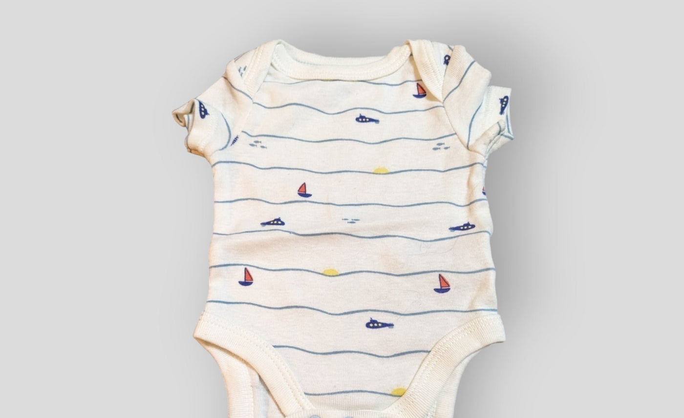 White Striped Sail Boat Onesie (NB)