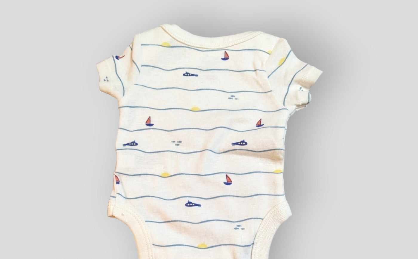 White Striped Sail Boat Onesie (NB)