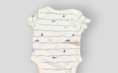 White Striped Sail Boat Onesie (NB)